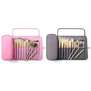 Trousses de maquillage rose et gris avec porte-pinceaux - Lot de 2 - Neuf