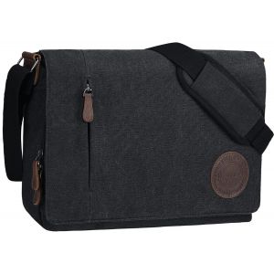 TIANYI-Besace Homme en Toile et Cuir Véritable, Sacs d'épaule Sac Bandoulière Rétro Vintagepour Travail Voyage Loisirs Bureau Université Ecole - Neuf