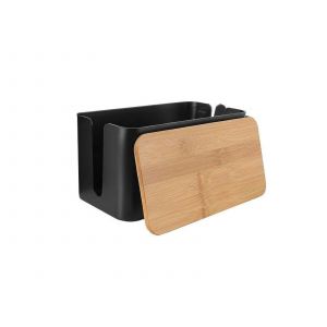 Bo&icirc;te de gestion de c&acirc;bles avec couvercle en bambou - Noir, grand format - Neuf