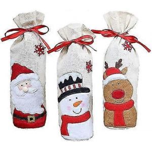 Couvercle de bouteille de vin de Noël Bouteille de vin rouge Sacs cadeaux Père Noël Bonhomme de neige Décoration de bouteille de vin rouge - Neuf