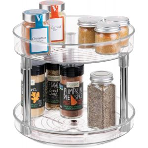 Tianyi-Idesign Plateau Tournant Pour Le Placard, Plateau Pivotant En Plastique À 2 Étages, Socle Tournant Pour Épices Et Ingrédients De Cuisine, Transparent - Neuf