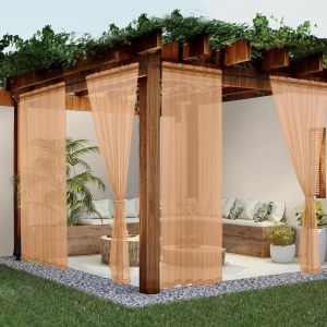Mevronisshop-Youleyar Lot De 2 Rideaux D'extérieur Transparents Imperméables Pour Terrasse, Voilage Beige Aspect Lin Avec Passe-Tringle Pour Salon, Chambre À Coucher, Porche, Pergola, Cabane, Tonnell - Neuf