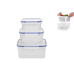 Lot De 3 Bo&icirc;tes De Conservation Avec Couvercles Et Passoire Pour R&eacute;frig&eacute;rateur - Bleu - Neuf