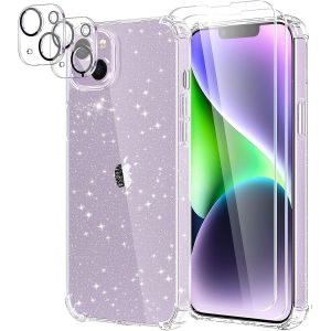 Maa-Coque Compatible Avec Iphone 14 Paillettes, Avec 2 Verre Trempé Protection Écran Et 2 Caméra Arrière Protecteur, Transparent Glitter Etui Silicone Tpu Bumper Antichoc Housse - Neuf