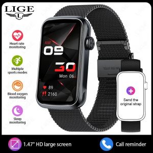 1.47 Pouces Montre Intelligente Hommes Femmes Bracelet Intelligent Fréquence Cardiaque Compte De Pas Sport Surveillance De La Santé Étanche Hommes Sport Montre Intelligente.Mesh Belt Black. - Neuf