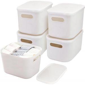 Tianyi-Lot De 4 Boîtes De Rangement Empilables En Plastique Avec Couvercle - Pour Cuisine, Bureau, Chambre À Coucher, Salon - Blanc - Neuf