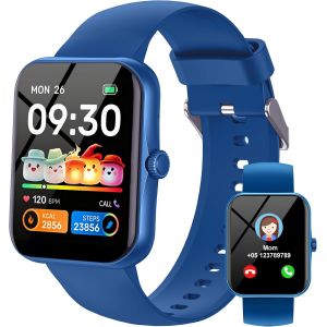JGD-Fitness Tracker Montre Connect&eacute;e Enfant, 1,83"" HD Montre Intelligente pour Gar&ccedil;on Fille IP68 &Eacute;tanche avec 120+ Mode de Sport Cardiofrequencem&egrave;tre Podom&egrave;tre R&eacute;veil Jeux pour Ados 4-16 Ans Cadeau, - Neuf