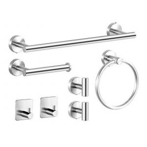 Ensemble de 7 accessoires de salle de bain en acier inoxydable &agrave; fixation murale - Neuf