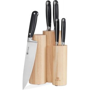 Mevronisshop-Jeu De Couteaux De Cuisine S&eacute;rie Alouette Par - Collection Excellence 6 Pi&egrave;ces, Lames Premium X45crmov15, Bloc En Bois D'h&eacute;v&eacute;a Massif - &Eacute;l&eacute;gance Et Performance Professionnelle - Neuf