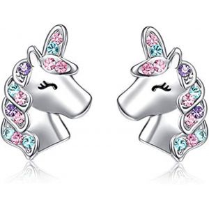 Licorne Boucles D'oreilles Filles Femmes S925 Argent Sterling Boucles D'oreilles Hypoallergéniques Avec Coloré Brillant Cz Pierre Licorne Boucles D'oreilles Bijoux Cadeaux Pour Femmes Filles - Neuf