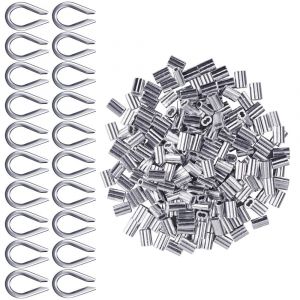 GKWL-Manchons En Aluminium Clips 200 Pièces Pour Câbles Métalliques Diamètres 2Mm Cosse Rigging Aluminium Double Viroles Pinces À Sertir + 20 Pcs M2 304 Cosse En Acier Inoxydable (Argent) - Neuf