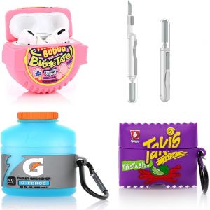 LORANKA-Lot de 3 coques pour AirPods Pro 2e/1&egrave;re g&eacute;n&eacute;ration avec kit de nettoyage, motif peau mignonne de dessin anim&eacute; coques de protection avec porte-cl&eacute;s pour &eacute;couteurs AirPods Pro 2/Pro (B+G+T) - Neuf