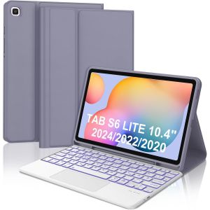 Clavier Pour Samsung Galaxy Tab S6 Lite 10.4 Pouces 2024/2022/2020 Avec Pavé Tactile, Étui Clavier Pour Tab S6 Lite Rétroéclairées Bluetooth Magnétique Français Azerty Layout, Violet - Neuf
