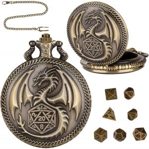 Lot De Mini D&eacute;s Dnd,7 D&eacute;s Poly&eacute;driques D&d En M&eacute;tal,Montre De Poche Steampunk Avec Motif De Dragon,Accessoires De Jeu De Soci&eacute;t&eacute;x Portable,Pour Voyage Faire La F&ecirc;te Camping (Bronze) - Neuf