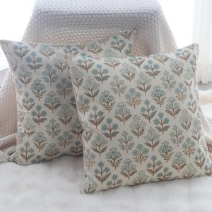 Cauc-Lot De 2 Housses De Coussin En Lin - 45 X 45 Cm - Marron - Motif Floral - Carré Moderne - Pour Canapé, Jardin, Extérieur - Pour Salon, Canapé, Balcon, Maison De Campagne - Neuf