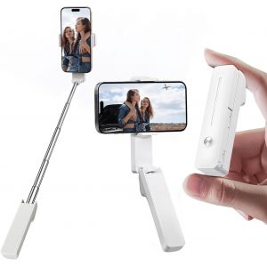 KALANKA-Mini Perche &agrave; Selfie Extensible, Perche &agrave; Selfie Portable de Poche avec T&eacute;l&eacute;commande, Support de T&eacute;l&eacute;phone Compacte pour Vlog/Enregistrement Vid&eacute;o/Diffusion en Direct/Voyage (Blanc) - Neuf