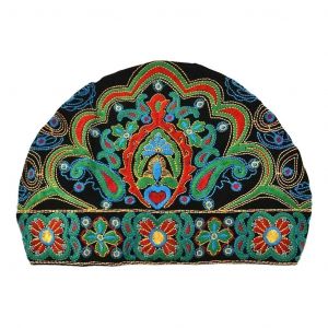 Femmes Ethnie Turban Chapeau Casquette Tête Foulard Bonnet Brodé Floral Noir - Neuf