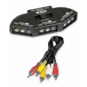 Noir 3 ports av composite rca sélecteur de boîte commutateur répartiteur avec câble cordon de prise - Neuf