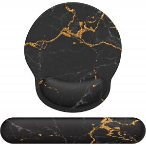 Tapis De Souris Support De Repose-Poignet, Tapis Souris Ergonomique En Gel, Tapis De Souris Frais Pour Gamer, Repose Poignet Souris Avec Base En Pu Antidérapant (Marbre Noir Kit) - Neuf