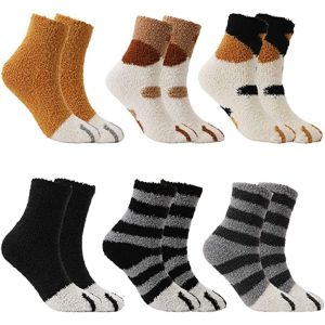 Jgd-6 Paires Chaussettes Griffe De Chat Chaudes Et Moelleuses Pour Femme Homme - &Eacute;paisses Douces Avec Joli Motif Animal De No&euml;l - Eu 35-42 - Neuf