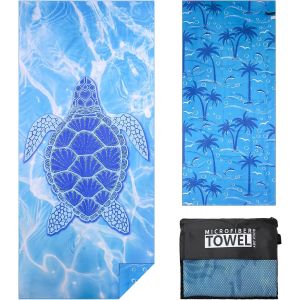 Kal-Serviette De Plage Homme Femme Xxl Grande Microfibre L&eacute;ger Et Doux Anti Sable S&eacute;chage Rapide Drap De Plage Avec Sac En Filet 80&times;180cm Une Tortue 1pc - Neuf