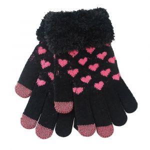 Femmes Hiver Chaud Amour Coeur Moelleux Tricoté Style Écriture Pour Tricoter Smart Écran Tactile Gants-Noir - Neuf