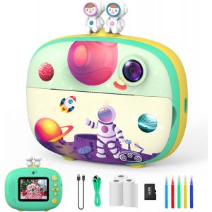 ChenQuanSarl-Appareil Photo Enfant Instantanée, Appareil Photo Enfants Numérique Avec Papier D'Impression & Carte Tf 32G, 2,4"" 1080P Selfie Caméra Vidéo Cadeau Pour Filles Garçons 3-12 Ans (Vert Clai - Neuf