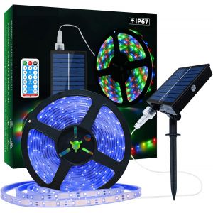 Eryi-Ruban Led Solaire Extérieur, 5m 280 Leds Bande Led Ip67 Étanche, Lumières Led Bleue Avec Télécommande, 8 Modes D'eclairage 2835 Smd Guirlande Lumineuse Pour Arbres De Jardin Noël - Neuf
