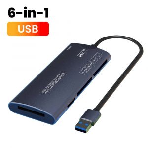 Lecteur multifonctionnel USB2.0 6 en 1,adaptateur de carte m&eacute;moire SD/TF/XD/CF/M2,adapt&eacute; aux appareils photo,ordinateurs,transfert de donn&eacute;es &agrave; grande vitesse--USB - Neuf