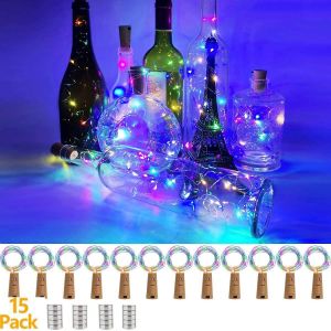 TRAHOO-15 pcs LED lumi&egrave;re de bouteille, 20 LED 2M guirlandes lumineuses fil de cuivre &agrave; piles lumi&egrave;res de bouteille de vin pour les lumi&egrave;res d'ambiance de mariage de f&ecirc;te de bricolage - Neuf