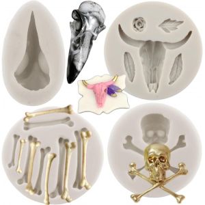 Kalanka-Lot De 4 Moules En Silicone Motif T&ecirc;te De Taureau : Cr&acirc;ne, Squelette, Corbeau Et Bonbons Pour Halloween-Kalanka - Neuf