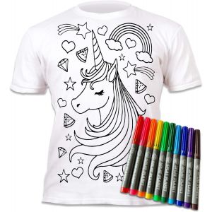Kalanka-T-Shirt Licorne Étoiles À Colorier Avec 10 Feutres Lavables ¿ T-Shirt De Coloriage Réutilisable Pour Enfants, Cadeau D'anniversaire (7-8 Ans) - Neuf