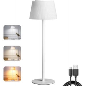 Kal-Lampe De Table Sans Fil À Intensité Variable Tactile Batterie 3 Couleur 3 Hauteurs Ip54 4800 Mah Convient Pour L'intérieur Et L'extérieur Rechargeable Usb-C Métallique Blanc - Neuf