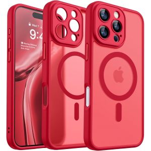 Eryi-Coque Magnétique Pour Iphone 16 Pro Max (6,9 Pouces), Compatible Avec Magsafe, [Protection Complète De L'appareil Photo] Housse Fond Mat Translucide,Rouge - Neuf