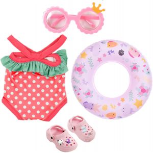 KAL-Set De Bain Pour Poupées 4 Pièces,Tenue De Piscine De Poupées,Vêtements De Bain Pour Poupée,Avec Maillot De Bain Pour Poupées De 43Cm,Chaussures,Cercle De Natation,Lunettes De Soleil,Motifs Anima - Neuf