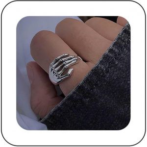 Kahfl-Bague De Doigt Punk En Forme De Tête De Mort-Bague Ouverte En Forme De Tête De Mort Vintage-Bague En Argent-Bague Empilable Réglable À La Main-Bijoux Pour Femmes Et Filles - Neuf