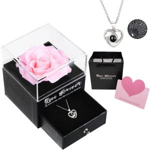 Trahoo-Cadeau Fete Des Meres,Rose Eternelle Sous Cloche,Cadeau Bijoux Femme,Romantiques Cadeau Pour Maman Couple Anniversaire Collier Femme.Coffret Cadeau Pour Femme,Mamie,Maman,Copine,Soeur,Saint Va - Neuf