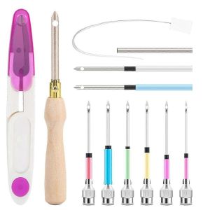Kit D'aiguille De Poin&ccedil;onnage 13 Pi&egrave;ces, Outil D'aiguille De Poin&ccedil;onnage R&eacute;glable, Kits De Broderie D'aiguille De Poin&ccedil;on R&eacute;glables, Stylo &Agrave; Broder &Agrave; Poign&eacute;e En Bois Pour Fil Dentaire - Neuf
