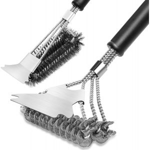 Ulteronixshop-Lot de 2 brosses de nettoyage pour barbecue avec grattoir en acier inoxydable, poils et manche extra long, brosse m&eacute;tallique pour barbecue au charbon de bois - Neuf