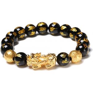 Eryi-Bracelet De Richesse En Obsidienne Noire Bracelet De Perles Feng Shui Bracelet Chinois Pi Xiu Bracelet De Richesse En Obsidienne Avec Amulette Sculptée À La Main Pour La Richesse - Neuf