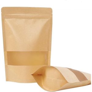 Kal-Yfox 50 Pi&egrave;ces Sac En Papier Kraft Zip Petit Sac En Papier Avec Fen&ecirc;tre Sac Ziplock Alimentaire-Adapt&eacute; Aux Graines De Th&eacute; De Caf&eacute; De Fruits Secs (12x20cm) - Neuf
