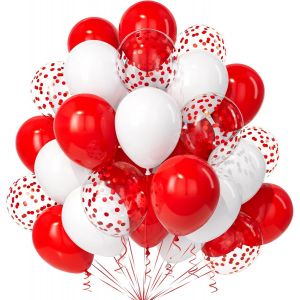 ERYI-Ballons Rouge Blanc, 30 Pièces Mat Blanc Rouge Confettis Ballon Hélium Femme Fille Anniversaire Mariage Douche Nuptiale Valentin Proposition Remise Diplôme Mascarade Retraite Nouvel An Déco - Neuf