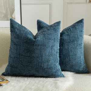 Ksfal-Lot De 2 Housses De Coussin En Chenille Douce Design Texturé Noeud De Bambou Décoration Élégante Pour Canapé Lit Ou Salon 50x50 Cm ¿Bleu Marine¿ - Neuf