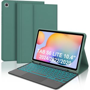 Clavier Pour Samsung Galaxy Tab S6 Lite 10.4 Pouces 2024/2022/2020 Avec Pavé Tactile, Étui Clavier Pour Tab S6 Lite Magnétique Rétroéclairées Bluetooth Français Azerty Layout, Vert Foncé[Z821] - Neuf
