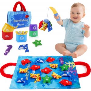 JGD-Jeu de p&ecirc;che doux pour enfant en tissu, poissons, enfant color&eacute; jouet &eacute;ducatif, jeux Montessori 1 an, jouets &eacute;ducatifs, pour 12-18 Mois, cadeau pour gar&ccedil;ons 1 2 3 ans - Neuf