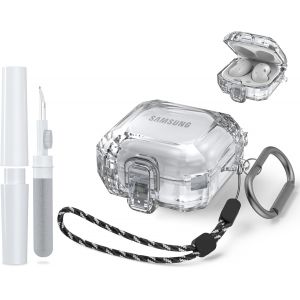 [4 en 1] Coque d'&eacute;couteur pour Samsung, compatible avec Galaxy Buds Pro/Galaxy Buds Live/Galaxy Buds 2/Galaxy Buds2 Pro, &eacute;tui avec verrou de s&eacute;curit&eacute;, avec mousqueton, cordon, stylo de nettoyage - Neuf