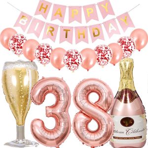 Sjzg-Ballon 38 Ans Anniversaire Homme, Kit De Decoration Anniversaire 38 Ans Homme Femme, Bouteille De Vin Bi&egrave;re D&eacute;coration H&eacute;lium Ballon Bouteille De Champagne Pour 38 Anniversaire D&eacute;coration F&ecirc;te - Neuf