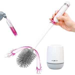 Brosse WC Baignoire,Brosse de Bain WC avec Distributeur de Savon,Brosse de Bain WC nettoen profondeur,Brosse de bain,Brosse et support pour WC,Brosse WC Silicone,Accessoires de - Neuf