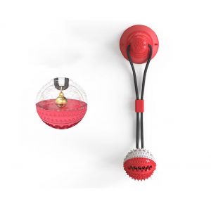 Jouets Pour Animaux De Compagnie, Balles De Dentition Avec Bruits De Fuite, Balles De Dentition Avec Ventouses Tendues Pour Le Nettoyage Des Dents, Jouets Interactifs Pour Chiens Et Chats, Rouge - Neuf