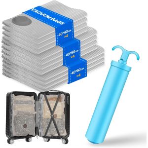 Sac Sous Vide Vetement Aspirateur avec Pompe Manuelle,Lot de 12 (4 * 40x40cm,4 * 40x50cm,4 * 40x60cm),Sac de Rangement Sous Vide s pour Pulls,Chemises,Serviettes,Voyages - Neuf